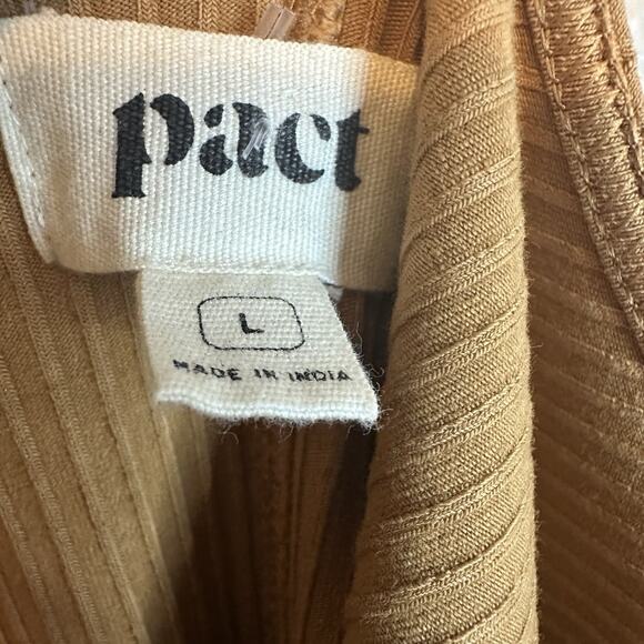 Pact Dress Ribbed Jazz Brown Camel Size Large Long Sleeve Belted Midi Organic - Picture 7 of 11